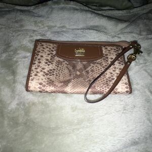 Coach Tan and Brown Snake Print Wristlet